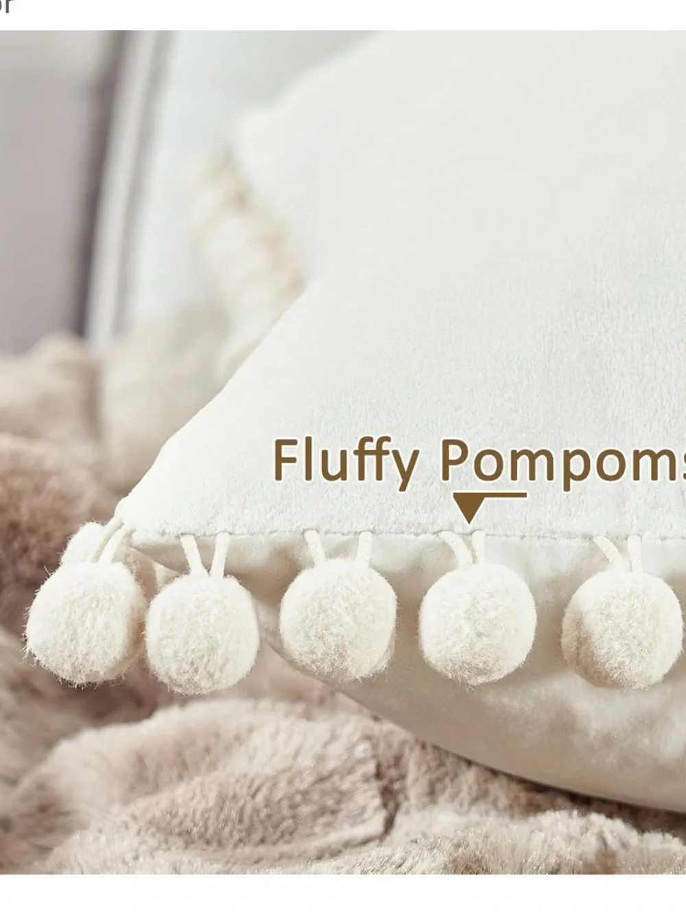 Cream Pom Pom Throw Pillow Covers - Set of 2 18”